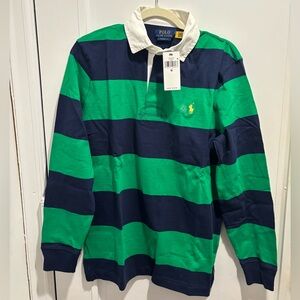 Polo Ralph Lauren Green and Navy Striped Rugby Shirt (new with tags)